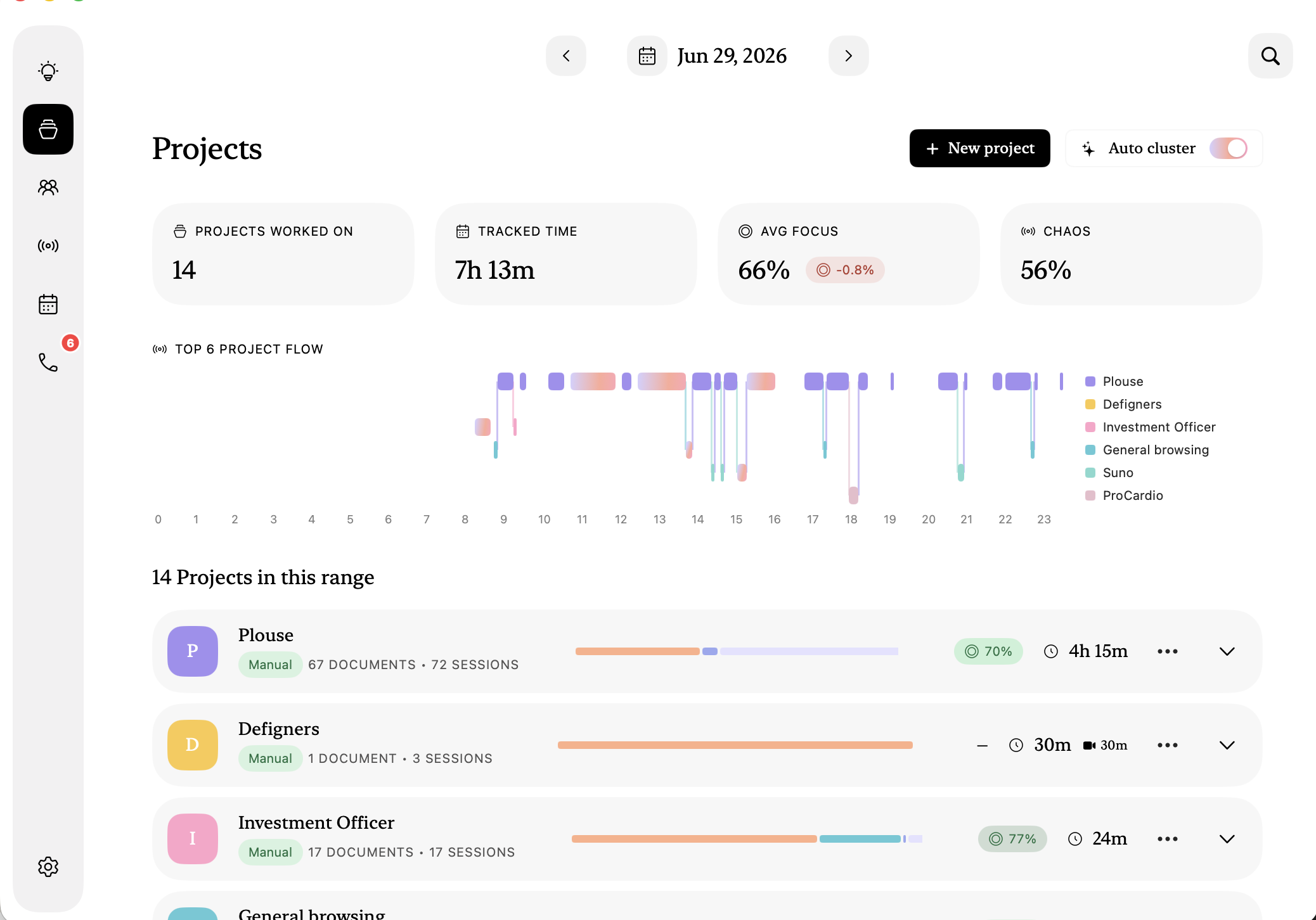 The Plouse projects view, running entirely on your Mac