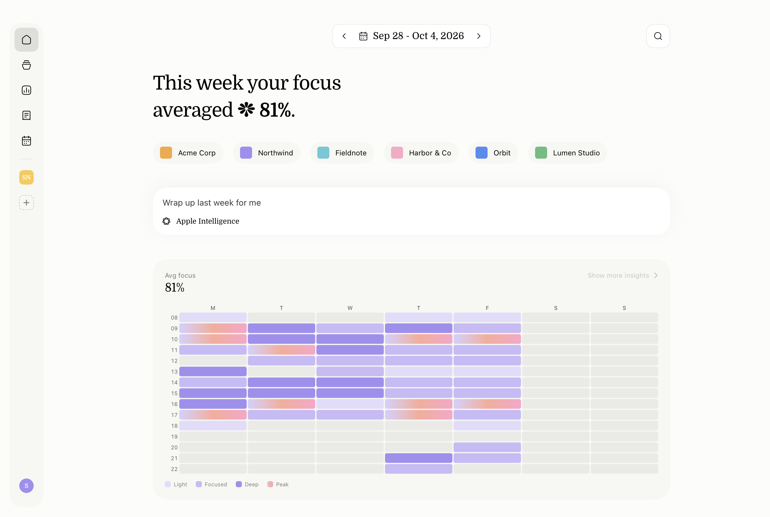 Plouse Home with the Ask field: type a question about your work